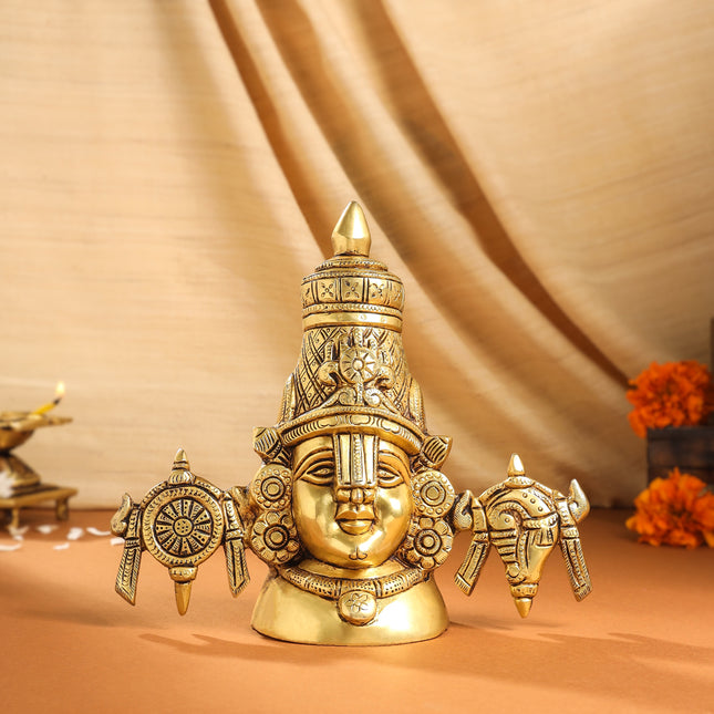 Brass Tirupati Balaji/Venkateshwar Bust (7.5 Inch)
