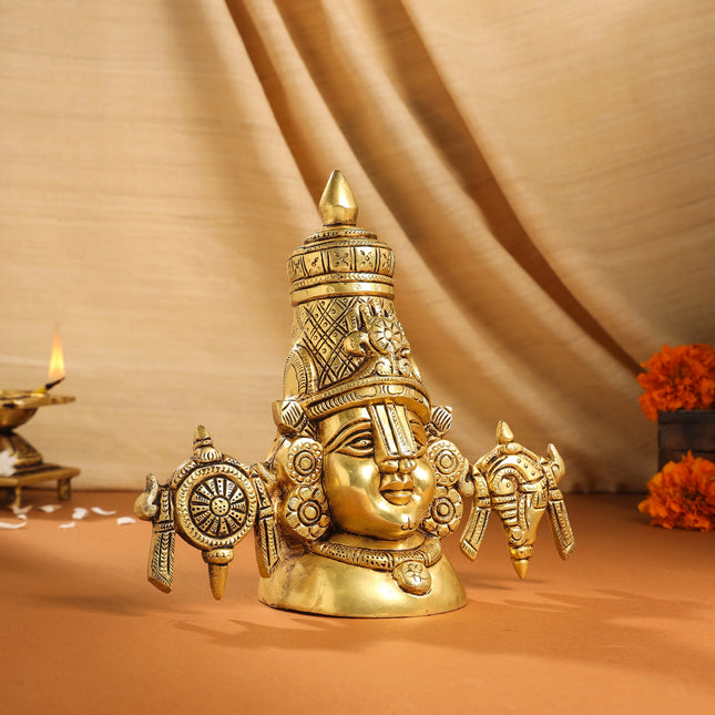 Brass Tirupati Balaji/Venkateshwar Bust (7.5 Inch)