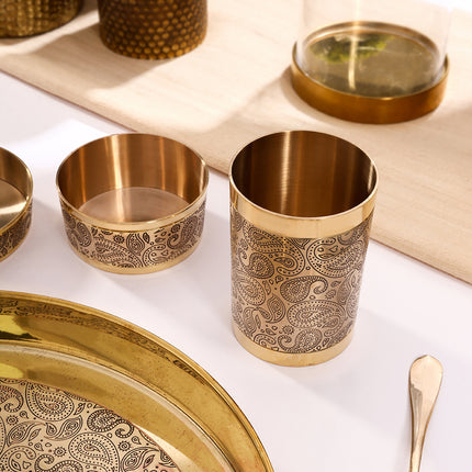 Brass Hand carved Thali/Dinner Set (1.3 Kg)
