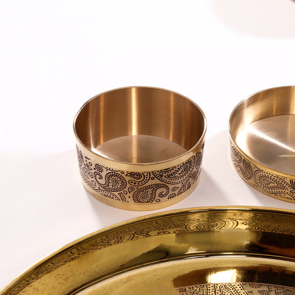 Brass Hand carved Thali/Dinner Set (1.3 Kg)
