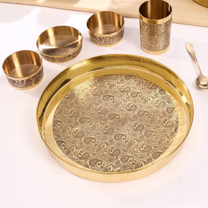 Brass Hand carved Thali/Dinner Set (1.3 Kg)