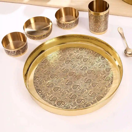 Brass Design Thali/Dinner Set (1.3 Kg)