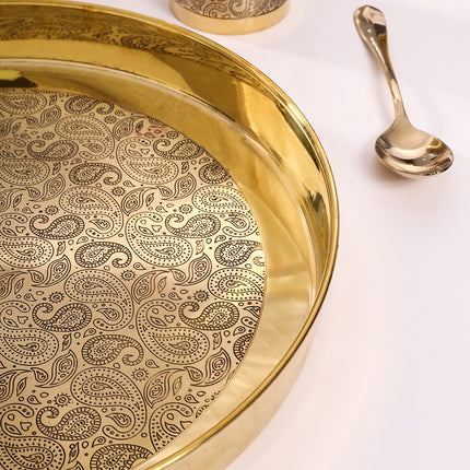 Brass Hand carved Thali/Dinner Set (1.3 Kg)