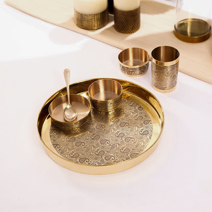 Brass Hand carved Thali/Dinner Set (1.3 Kg)