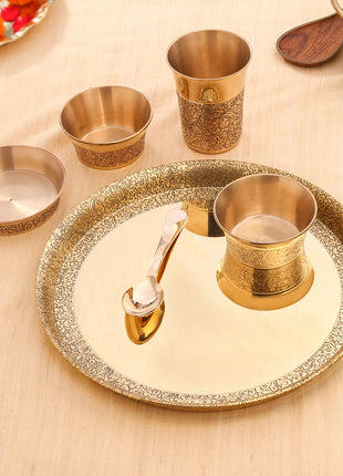 Brass Handcarved Thali/Dinner Set