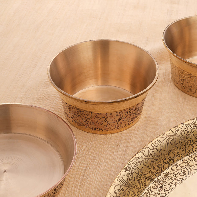 Brass Handcarved Thali/Dinner Set (1.4 Kg)