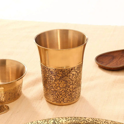 Brass Handcarved Thali/Dinner Set (1.4 Kg)