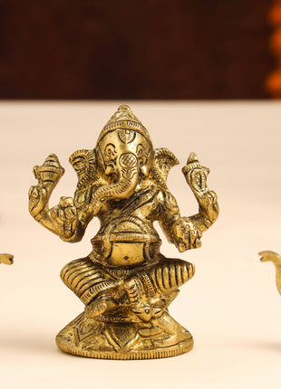 Brass Ganesha Idol With Elephants Combo