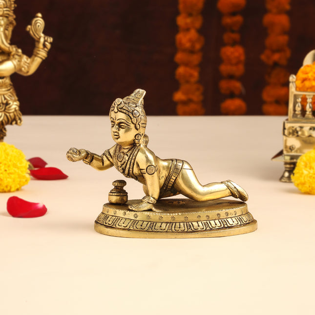 Brass Laddu Gopal With Base Idol (4 Inch)