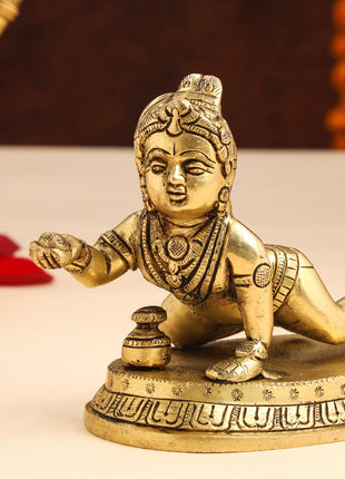 Brass Laddu Gopal With Base Idol (4 Inch)