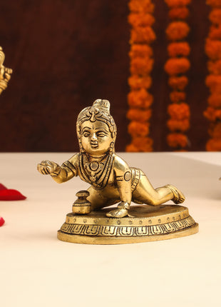 Brass Laddu Gopal With Base Idol (4 Inch)
