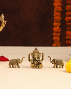 Brass Ganesha Idol With Elephants Combo