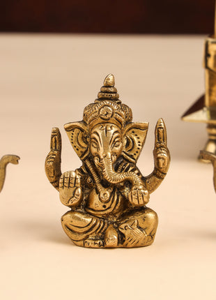 Brass Ganesha Idol With Elephants Combo