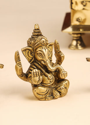 Brass Ganesha Idol With Elephants Combo