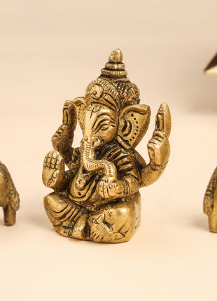 Brass Ganesha Idol With Elephants Combo