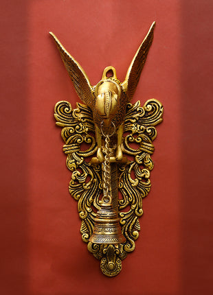 Brass Parrot Wall Hanging With Bell (16 Inch)