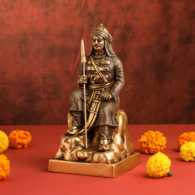 Brass Maharana Pratap Sitting Statue (10.5 Inch)