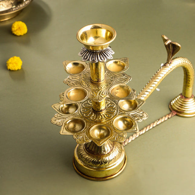 Brass Traditional 11 Petal Ganga Aarti (12.5 Inch)