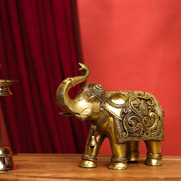 Brass Handcarved Elephant Statue (10 Inch)