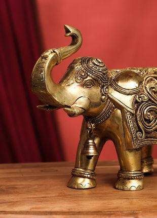 Brass Handcarved Elephant Statue (10 Inch)