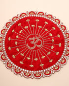 Pearl And Mirror Work Red Velvet God Pooja Asana