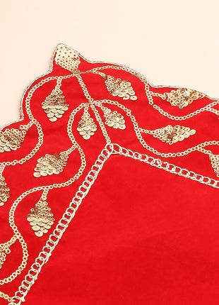 Sequin Work Red Velvet God Pooja Asana