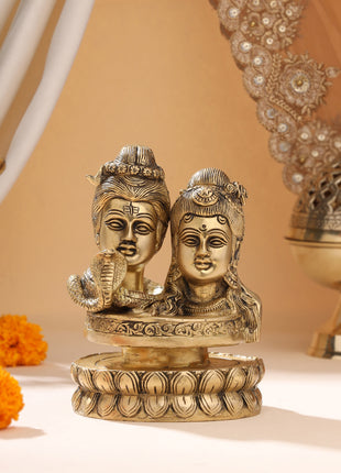 Brass Shiva parvati Head Idol (6.5 Inch)