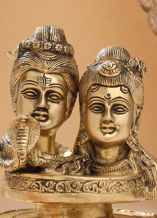 Brass Shiva parvati Head Idol (6.5 Inch)