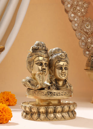 Brass Shiva parvati Head Idol (6.5 Inch)