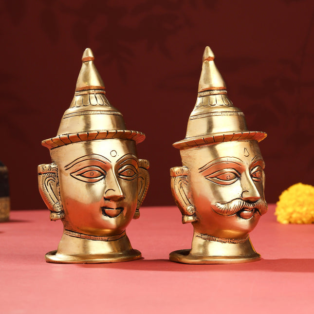Brass Shiva Parvati Head Set (7 Inch)