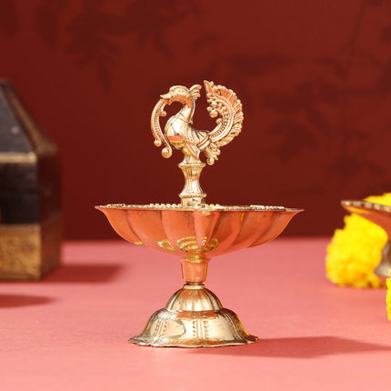 Brass Peacock Five Petal diya (4 Inch)