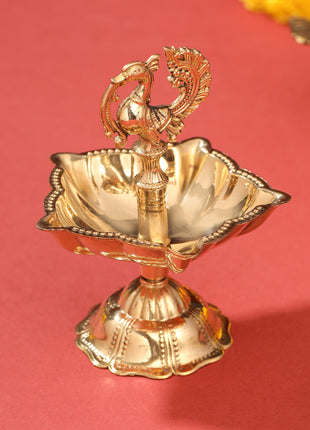 Brass Peacock Five Petal diya (4 Inch)