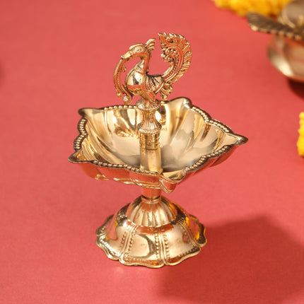 Brass Peacock Five Petal diya (4 Inch)