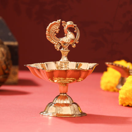 Brass Peacock Five Petal diya (4 Inch)
