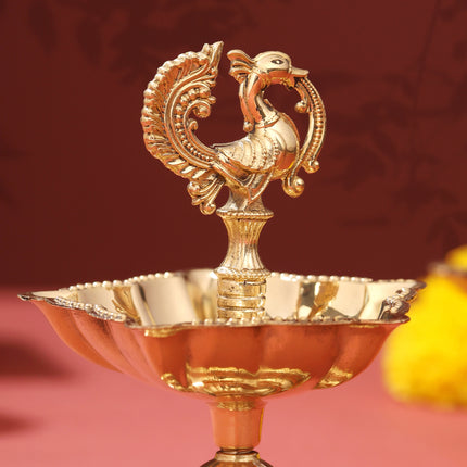 Brass Peacock Five Petal diya (4 Inch)