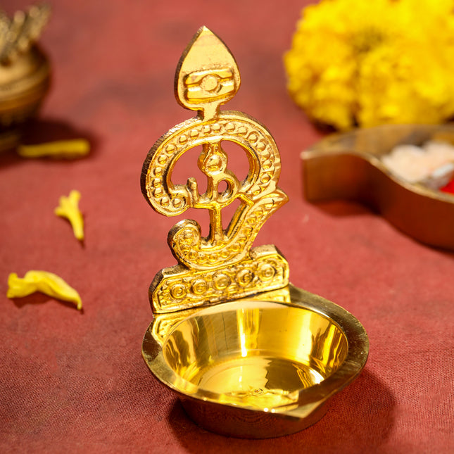 Brass Om Vel Diya/Deepam (3.5 Inch)