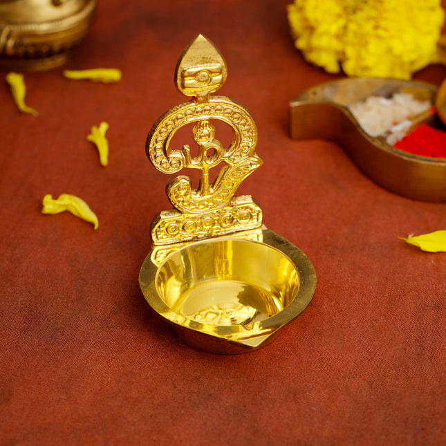 Brass Om Vel Diya/Deepam (3.5 Inch)