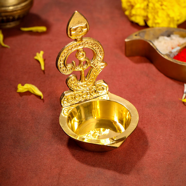 Brass Om Vel Diya/Deepam (3.5 Inch)