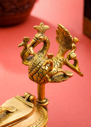 Brass Seven Peacock Kumkum Box (4.5 Inch)