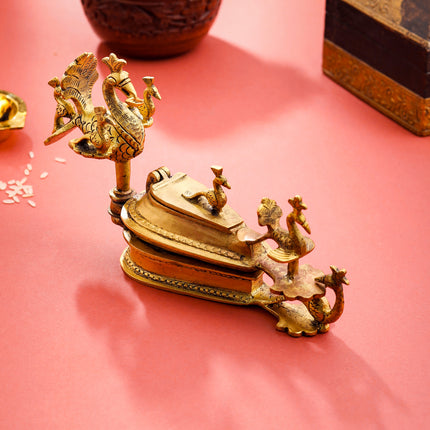 Brass Seven Peacock Kumkum Box (4.5 Inch)