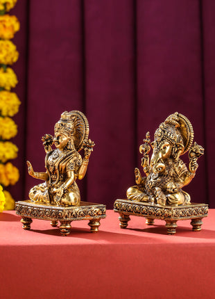 Brass Superfine Chowki Ganesha And Lakshmi Idols Set (4 Inch)