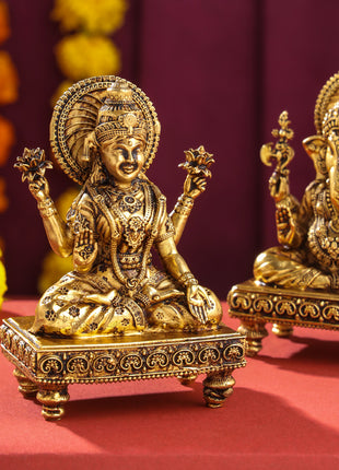 Brass Superfine Chowki Ganesha And Lakshmi Idols Set (4 Inch)