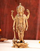 Brass Lord Vishnu Idol On Lotus (9 Inch)