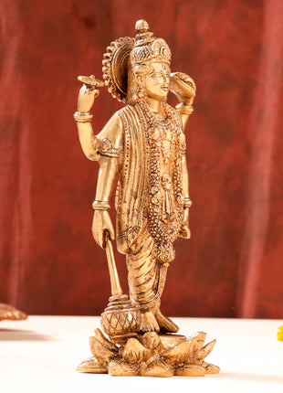 Brass Lord Vishnu Idol On Lotus (9 Inch)