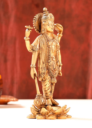 Brass Lord Vishnu Idol On Lotus (9 Inch)