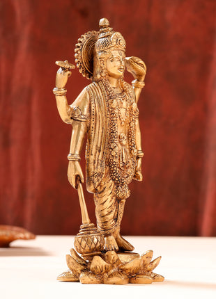 Brass Lord Vishnu Idol On Lotus (9 Inch)