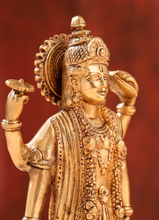 Brass Lord Vishnu Idol On Lotus (9 Inch)