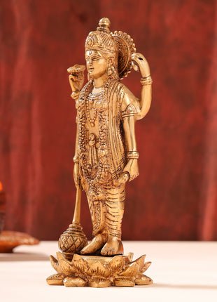 Brass Lord Vishnu Idol On Lotus (9 Inch)