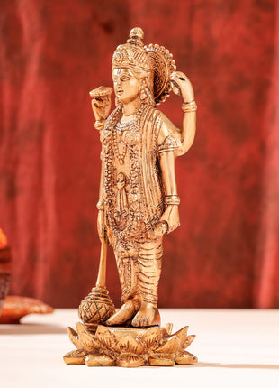 Brass Lord Vishnu Idol On Lotus (9 Inch)