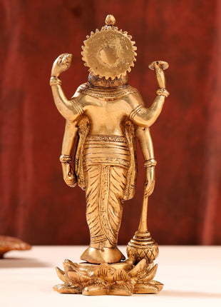 Brass Lord Vishnu Idol On Lotus (9 Inch)